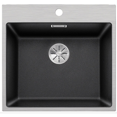 Blanco Subline 500-IF/A SteelFrame Silgranit PuraDur, stainless steel frame flat edge, without AFB, color anthracite, InFino drain, 524113