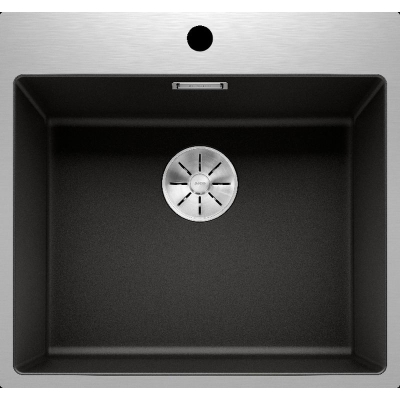 Blanco Subline 500-IF/A SteelFrame Silgranit PuraDur, stainless steel frame flat edge, without AFB, color black, InFino drain, 526000